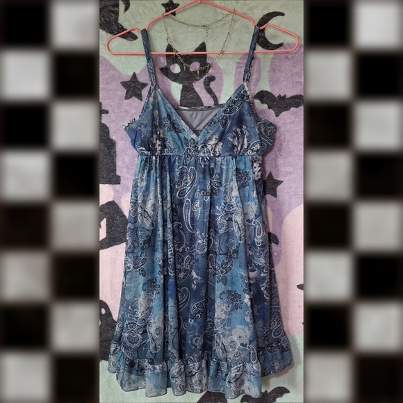 Dresses & Skirts - Y2K Blue Paisley Dress - Fairycore Grunge - XS S